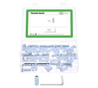 QUARKZMAN 50Pcs Inserts Filetés, 1/4"-20x1" Douille Hexagonale Écrous Pour Meubles En Bois Assortiment Pour Travail (Avec Clé Hexagonale-Bleu Blanc)