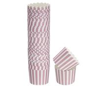 QUARKZMAN 50Pcs Matrice à Cupcakes en Papier 6oz Jetables, Anti-Graisse, en Vrac, pour Petits Gâteaux et Muffins, pour Mariage, Anniversaire, Rayures Fines Rose