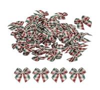 QUARKZMAN 50Pcs Mini Nœud en Ruban Carreaux 2.5cm Nœuds en Ruban de Satin à Carreaux pour Bricolage, Couture de Nœuds pour Cheveux, Mariage, Fête d'anniversaire Rouge Foncé Vert Crème