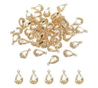 QUARKZMAN 50Pcs Pendants En Verre Larmes Facettées, Perles Cristal Blanc Charmes Transparents Avec Monture En Laiton Fleuri Pour Fabrication De Bijoux DIY Accessoires