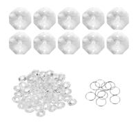 QUARKZMAN 50Pcs Perles Octogonales Cristal À 2 Trous, 16mm Verre K9 Élément Prisme Suspendu Lustre avec Anneau Acier Inoxydable pour Pendentif Lustre Lampe Bijoux, Transparent
