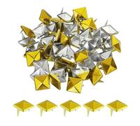QUARKZMAN 50Pcs Rivet Pyramide Carrée, 10mm Clous à Deux Griffes, Clou Punk Rock Cuivré pour Vêtements, Sacs, Chaussures en Cuir (Doré)