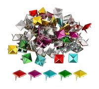 QUARKZMAN 50Pcs Rivet Pyramide Carrée, 10mm Clous à Deux Griffes, Clou Punk Rock Cuivré pour Vêtements, Sacs, Chaussures en Cuir (5 Couleurs)