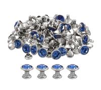 QUARKZMAN 50Pièces Rivets en Cristal à Double Capuchon en Métal avec Strass Bleu Argenté, 8mm/0,31" pour La Fabrication d'Articles en Cuir Diy, Sacs, Vêtements