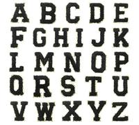 QUARKZMAN 52 Patches Lettres Chenille, Alphabet A-Z Auto-Adhésifs Brodés, Autocollants pour Vêtements Chaussures Sacs en Tissu DIY, Noir