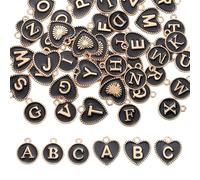 QUARKZMAN 52 Pcs Lettre Initial Charm Double Face Pendentifs Alphabet A-Z Coeur Et Rond Lettre Charm Pour Jewelry Making Colliers Bracelets Boucles D'Oreilles DIY Jewelry.