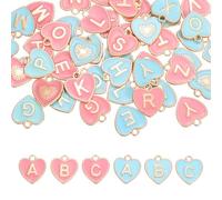 QUARKZMAN 52 Pcs Lettre Initiale Charm Double Face Pendentifs Alphabet A-Z Coeur Lettre Charm Pour Fabrication De Bijoux Colliers Bracelets Boucles D'oreilles Accessoires DIY.