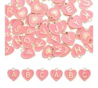 QUARKZMAN 52 Pcs Lettre Initiale Charm Double Face Pendentifs Alphabet A-Z Coeur Lettre Charm Pour Jewelry Making Colliers Bracelets Boucles D'oreilles DIY Jewelry Accessories(Pink)