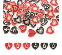 QUARKZMAN 52 Pcs Lettre Initiale Charm Double Face Pendentifs Alphabet A-Z Coeur Lettre Charm Pour Jewelry Making Colliers Bracelets Boucles D'oreilles DIY Accessoires Bijoux(Noir.