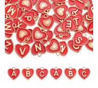 QUARKZMAN 52 Pcs Lettre Initiale Charm Double Face Pendentifs Alphabet A-Z Coeur Lettre Charm Pour Jewelry Making Colliers Bracelets Boucles D'oreilles DIY Accessoires Bijoux(Rouge)