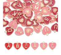 QUARKZMAN 52 Pcs Lettre Initiale Charm Double Face Pendentifs Alphabet A-Z Coeur Lettre Charm Pour Jewelry Making Colliers Bracelets Boucles D'Oreilles DIY Accessoires Bijoux (Rose.