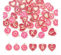 QUARKZMAN 52 Pcs Lettre Initiale Charm Double Face Pendentifs Alphabet A-Z Coeur & Ronde Lettre Charm pour Fabrication de Bijoux Colliers Bracelets Boucles d'Oreilles Accessoires.