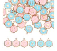 QUARKZMAN 52 Pcs Lettre Initiale Charm Double Face Pendentifs Alphabet A-Z Hexagone Lettre Charm Pour Jewelry Making Necklaces Bracelets Earrings DIY Jewelry Accessories(Blue, Pink)