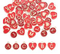 QUARKZMAN 52 Pcs Lettre Initiale Charme Double Face Pendentifs Alphabet A-Z Coeur & Ronde Lettre Charme Pour Jewelry Making Necklaces Bracelets Earrings DIY Jewelry Accessories(Rouge)