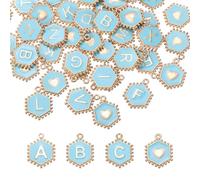 QUARKZMAN 52 Pcs Lettre Initiale Charme Double Face Pendentifs Alphabet A-Z Hexagone Lettre Charme Pour Jewelry Making Necklaces Bracelets Earrings DIY Jewelry Accessories(Blue)