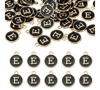 QUARKZMAN 52Pcs Charm Lettre, Pendentifs Lettre Émail, Pendentifs Alphabet E Double Face Perles Charm Pour DIY Bracelet Collier Pendentifs Bijoux Boucles D'Oreilles, Noir