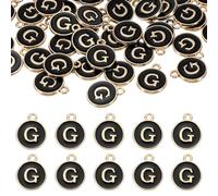 QUARKZMAN 52Pcs Charme Lettre, Pendentifs Lettre Émail, Pendentifs Alphabet G Perles Double Face Pour DIY Bracelet Collier Boucles D'oreilles Bijoux, Noir