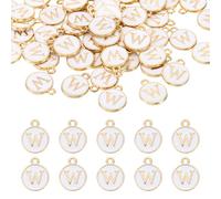 QUARKZMAN 52pcs Charme Lettre, Pendentifs Lettre Émail, Pendentifs Alphabet W Perles Double Face Pour DIY Bracelet Collier Pendentifs Boucles D'oreilles Bijoux, Blanc