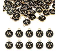QUARKZMAN 52Pcs Charme Lettre, Pendentifs Lettre Émail, Pendentifs Alphabet W Perles Double Face Pour DIY Bracelet Collier Pendentifs Bijoux Oreilles, Noir