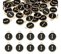 QUARKZMAN 52Pcs Charme Lettre, Pendentifs Lettre Émail, Perles Alphabet Double Face Pour DIY Bracelet Collier Pendentifs Bijoux Boucles D'oreilles, Noir