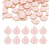 QUARKZMAN 52Pcs Charme Lettre, Pendentifs Lettre Émail, Perles Alphabet S Pendentifs Double Face Pour DIY Bracelet Collier Pendentifs Boucles D'Oreille Bijoux, Rose
