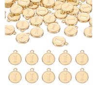 QUARKZMAN 52Pcs Charme Lettre, Pendentifs Lettre Émail, Perles Double Face Charme Alphabet Pour DIY Bracelet Collier Pendentifs Bijoux Boucles D'Oreilles, Or Jaune clair