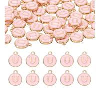 QUARKZMAN 52Pcs Charme Lettre, Pendentifs Lettre Émail, Perles Double Face Lettre U Pour DIY Bracelet Collier Pendentifs Bijoux Oreilles, Rose