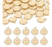QUARKZMAN 52Pcs Charme Lettre, Pendentifs Lettre Émaillés, Pendentifs Alphabet C Perles Double Face Pour DIY Bracelet Collier Pendentifs Bijoux Oreille, Or Jaune clair