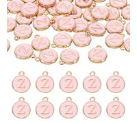 QUARKZMAN 52Pcs Charme Lettre, Pendentifs Lettre Émaillés, Pendentifs Alphabet Z Perles Doubles Faces Pour DIY Bracelet Collier Pendentifs Bijoux Oreille, Rose