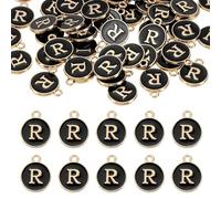 QUARKZMAN 52Pcs Charme Lettre, Pendentifs Lettre Émaillés, Perles Pendentifs Alphabet R Double Face Pour DIY Bracelet Collier Pendentifs Bijoux Oreilles, Noir