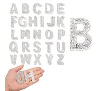 QUARKZMAN 52pcs Perles Strass Lettres Patches, A-Z Autocollant Pailleté Strass Alphabet Lettre Appliques pour DIY Vestes Chapeaux Vêtements Sac à Dos, Argent