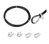 QUARKZMAN 5M Câble en Acier Inoxydable 304 2mm Revêtement Vinyle Noir | avec 2Pcs Mandrins et Cosses à Vis pour Rambardes, Terrasses, Suspensions, Cordes à Linge
