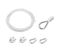 QUARKZMAN 5M Câble en Acier Inoxydable 304 3mm Revêtement Vinyle Blanc | avec 2Pcs Mandrins et Cosses à Vis pour Rambardes, Terrasses, Suspensions, Cordes à Linge