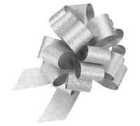 QUARKZMAN 5Pcs 15cm Noeud Cadeau Ruban Argenté Grand Nœud à Tirer Pailleté pour Emballage Cadeau, Les Paniers de Mariage, Les Cadeaux, Les Fêtes de Noël
