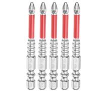 QUARKZMAN 5pcs #2 Embouts Tournevis 1/4" Tige Hexagonale Argent/Rouge | Anti-Dérapage Phillips PH2, Outil Tournevis, Chrome Acier S2, 2.8" (70mm), À Tête Crucifiée Magnétique