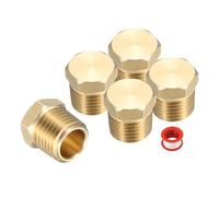 QUARKZMAN 5Pcs Bouchon à tête hexagonale en laiton bouchon compression valve d'arrêt, 1/4" NPT raccord fileté bouchon à embout tubulure bouchon d'étanchéité avec ruban PTFE