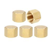 QUARKZMAN 5Pcs Bouchon De Compression en Laiton pour Robinet D'arrêt 1/4" NPT Filetage Hexagonal Bouchon De Tube pour Joint D'extrémité pour Climatiseur, Eau, Air, Ligne De Gaz (Ton Doré)