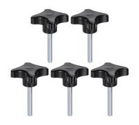 QUARKZMAN 5Pcs Boutons Étoile M8 x 50mm à Filetage Mâle en Plastique, 4-Étoiles Poignée de Serrage à Visser à la Main, Remplacement de la Poignée Filetée, Couleur Noire