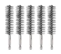 QUARKZMAN 5Pcs Brosse de Nettoyage en Acier Inoxydable de 22mm de Diamètre avec Poignée et Tige Hexagonale de 1/4 Pouce pour Tubes, Ports, Roulements