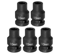 QUARKZMAN 5Pcs Douille à Choc 6 Points 10mm Douille Métrique 1/2" Entraînement Carré 1.5" (38mm) Long Douilles Hexagonales pour Écrous d'Axe de Broche en Acier Cr-Mo Phosphaté, Noir