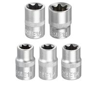 QUARKZMAN 5pcs Douille E-Torx Entraînement 3/8" E11/E12/E14/E16/E18 Douille Métrique Étoile 1.2" Longueur Manchon Torx Externe Peu Profond Acier Alliage 35K Chrome 6 Points Spline Manchon