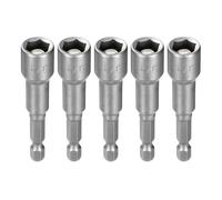QUARKZMAN 5Pcs Embout de Tournevis à Écrous Hexagonaux 3/8" Douille à 6 Points Tige Hexagonale 1/4" Magnétique pour Écrous en Acier Cr-V pour Perceuses Et Visseuses à Choc, Ton Argenté