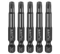 QUARKZMAN 5pcs Embout Tournevis Sécurité T27 À Tête Torx L 2" (50mm) | Magnétique Sans Trou Anti-Sabotage 6 Pointes, 1/4" Tige Hexagonale, Tournevis Torx Acier S3 Poli Miroir Outil Pour Électrique