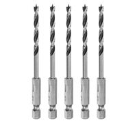 QUARKZMAN 5Pcs Foret Pointe Brad 4mm (5/32") en Acier à Roulement Tige Hexagonale 1/4" Forets à Bois Longueur de Travail 1,69" Outil de Perçage en Spirale pour Bois Tendre Contreplaqué