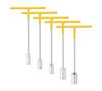 QUARKZMAN 5pcs Jeu De Douilles À Poignée En T 15/16/17/18/19mm Douille Métrique 6-Points En Acier Chrome-Vanadium À Longue Portée Pour Réparation De Moto Véhicule Bicyclette, Argent-Jaune