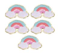 QUARKZMAN 5Pcs Patchs Chenille Arc-En-Ciel, Autocollants Brodés Appliqués Patchs À Coudre Autocollants Chenille Pour DIY Vêtements Tissus Chapeaux Chaussures Sacs, Cyan Rouge