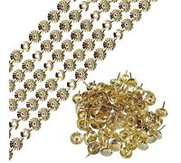 QUARKZMAN 5pcs Rembourrage Pointes Bandes, 1Mètre Fleur Décoratif Clou Garnitures pour Canapé Tête Lit Chaise Meuble avec Rembourrage Clous (11mm Or)