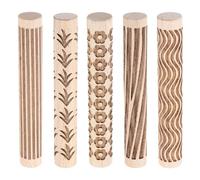 QUARKZMAN 5pcs Rouleau En Bois Argile 4" Lignes De Bois Texture Grain Motif Fleur Rouleaux Outils Poterie Rouleaux Pour Argile Pâte À Modeler Pâte À Pain DIY
