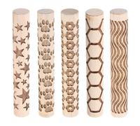 QUARKZMAN 5pcs Rouleau En Bois Pour Argile 4" Lignes Fleur Empreinte De Patte Hexagone Étoile Motif Rouleaux Outils Poterie Texture Grain De Bois Pour Argile Pâte À Pain Pâte À Modeler DIY