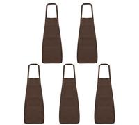 QUARKZMAN 5Pcs Tabliers de Cuisine 75x65cm en Polyester avec 2 Poches pour Femmes Hommes Cuisine Maison Restaurant Artisanat Jardinage, Marron